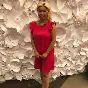 Hot Pink Ruffle Sleeve A-Line Dress